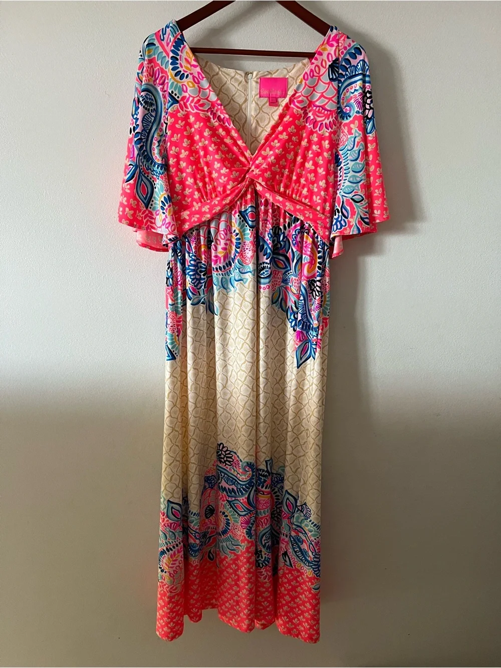 Lilly Pulitzer Minka Maxi Dress in the "Coral Spritz Beach Bungalow" Sz 14 - Picture 4 of 13